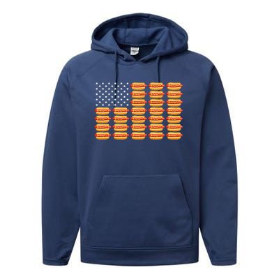 Hot Dog American Flag July 4th Patriotic Performance Fleece Hoodie