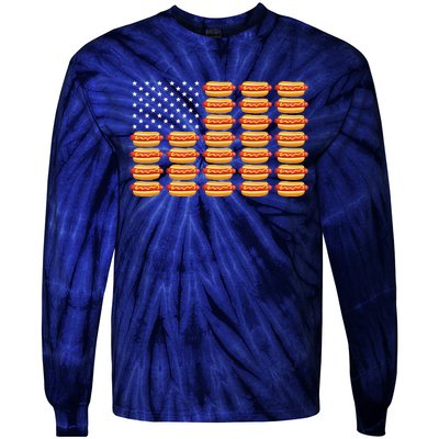 Hot Dog American Flag July 4th Patriotic Tie-Dye Long Sleeve Shirt