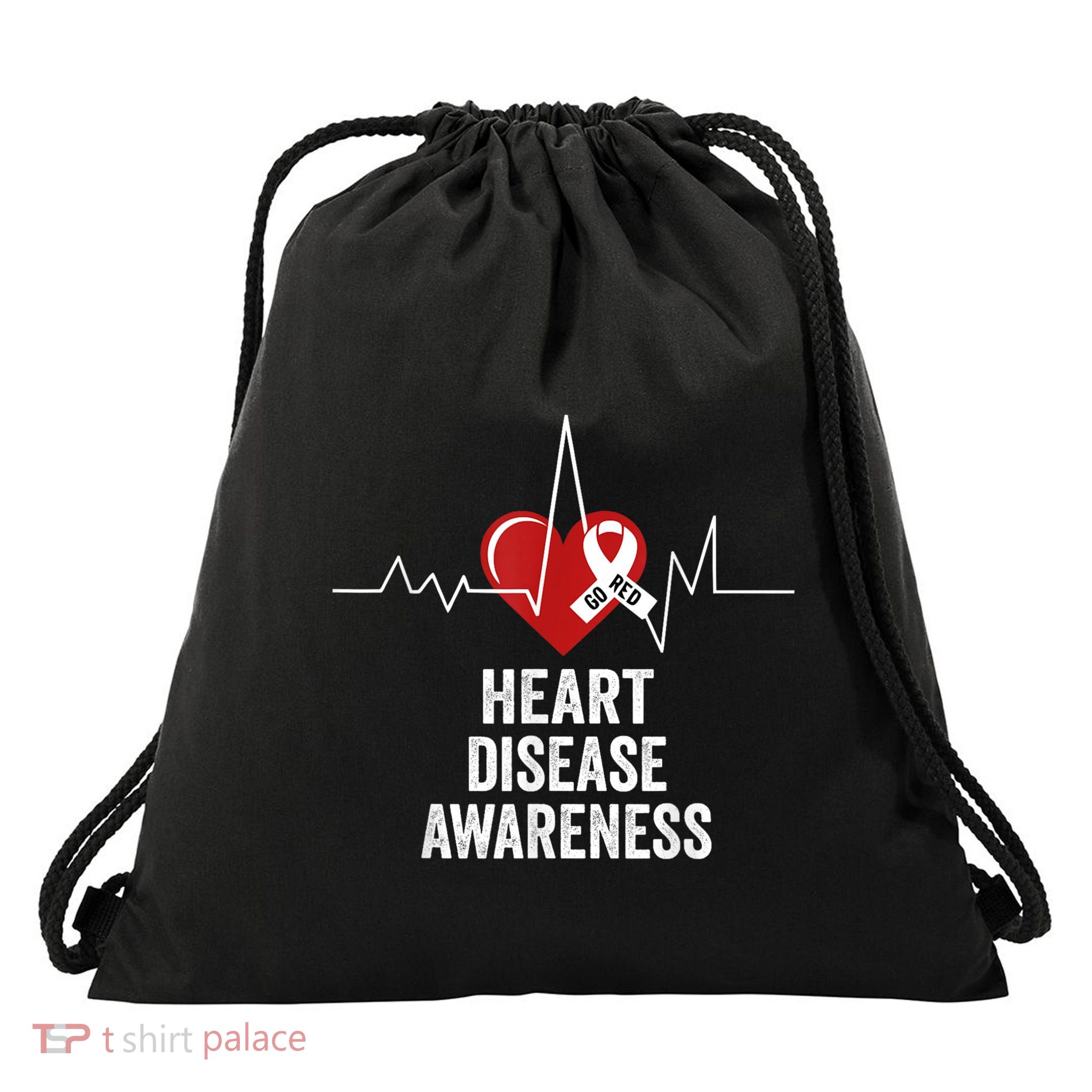 Heart Disease Awareness Go Red In February Health Red Heart Drawstring Bag