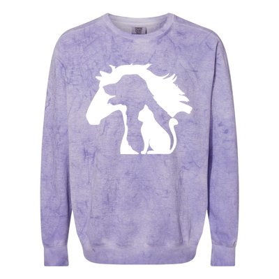 Horse Dog And Cat Minimalist Art Abstract Silhouette Overlay Gift Colorblast Crewneck Sweatshirt