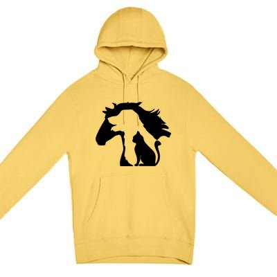 Horse Dog And Cat Minimalist Art Abstract Silhouette Overlay Gift Premium Pullover Hoodie