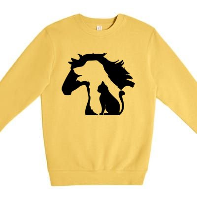 Horse Dog And Cat Minimalist Art Abstract Silhouette Overlay Gift Premium Crewneck Sweatshirt