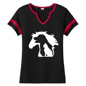 Horse Dog And Cat Minimalist Art Abstract Silhouette Overlay Gift Ladies Halftime Notch Neck Tee