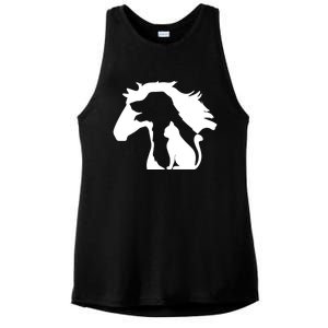 Horse Dog And Cat Minimalist Art Abstract Silhouette Overlay Gift Ladies PosiCharge Tri-Blend Wicking Tank