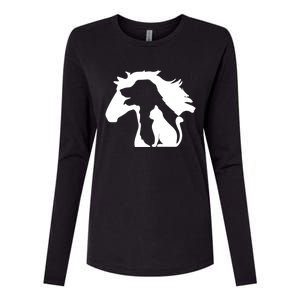 Horse Dog And Cat Minimalist Art Abstract Silhouette Overlay Gift Womens Cotton Relaxed Long Sleeve T-Shirt