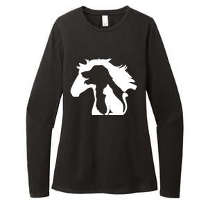 Horse Dog And Cat Minimalist Art Abstract Silhouette Overlay Gift Womens CVC Long Sleeve Shirt