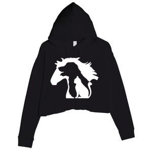 Horse Dog And Cat Minimalist Art Abstract Silhouette Overlay Gift Crop Fleece Hoodie