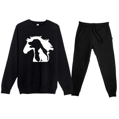 Horse Dog And Cat Minimalist Art Abstract Silhouette Overlay Gift Premium Crewneck Sweatsuit Set