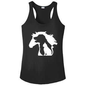 Horse Dog And Cat Minimalist Art Abstract Silhouette Overlay Gift Ladies PosiCharge Competitor Racerback Tank