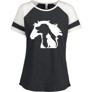 Horse Dog And Cat Minimalist Art Abstract Silhouette Overlay Gift Enza Ladies Jersey Colorblock Tee