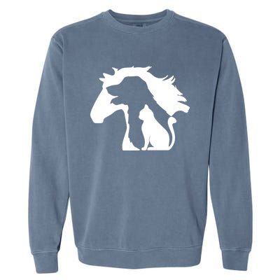 Horse Dog And Cat Minimalist Art Abstract Silhouette Overlay Gift Garment-Dyed Sweatshirt