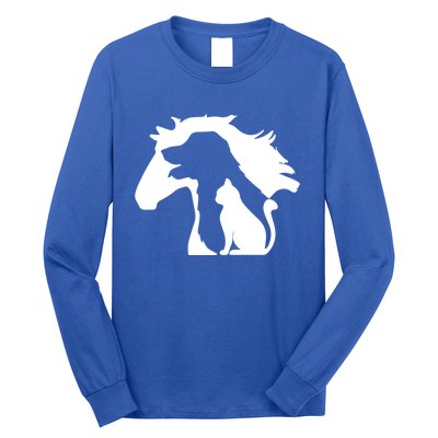 Horse Dog And Cat Minimalist Art Abstract Silhouette Overlay Gift Long Sleeve Shirt