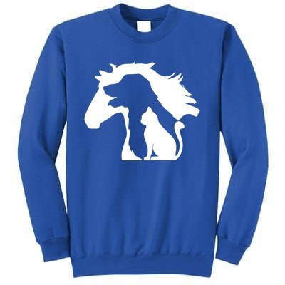 Horse Dog And Cat Minimalist Art Abstract Silhouette Overlay Gift Sweatshirt