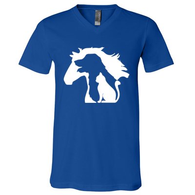 Horse Dog And Cat Minimalist Art Abstract Silhouette Overlay Gift V-Neck T-Shirt