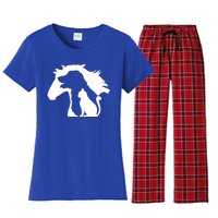 Horse Dog And Cat Minimalist Art Abstract Silhouette Overlay Gift Women's Flannel Pajama Set