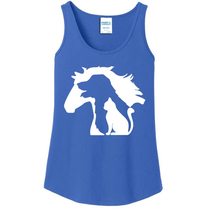 Horse Dog And Cat Minimalist Art Abstract Silhouette Overlay Gift Ladies Essential Tank