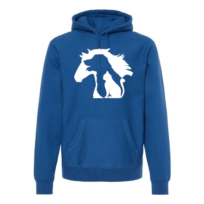 Horse Dog And Cat Minimalist Art Abstract Silhouette Overlay Gift Premium Hoodie