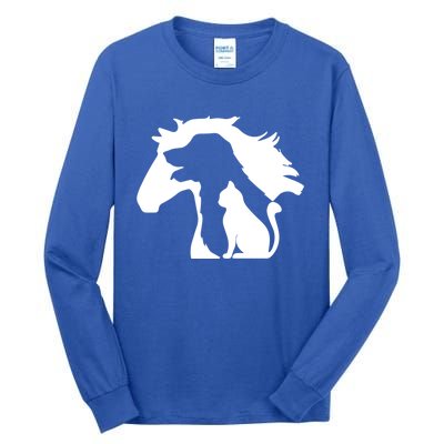 Horse Dog And Cat Minimalist Art Abstract Silhouette Overlay Gift Tall Long Sleeve T-Shirt