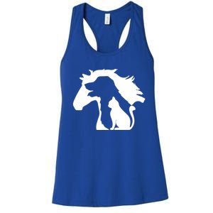 Horse Dog And Cat Minimalist Art Abstract Silhouette Overlay Gift Women's Racerback Tank