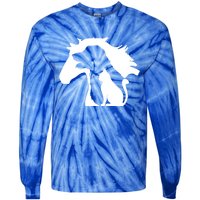 Horse Dog And Cat Minimalist Art Abstract Silhouette Overlay Gift Tie-Dye Long Sleeve Shirt