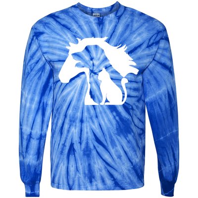 Horse Dog And Cat Minimalist Art Abstract Silhouette Overlay Gift Tie-Dye Long Sleeve Shirt