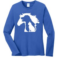 Horse Dog And Cat Minimalist Art Abstract Silhouette Overlay Gift Ladies Long Sleeve Shirt