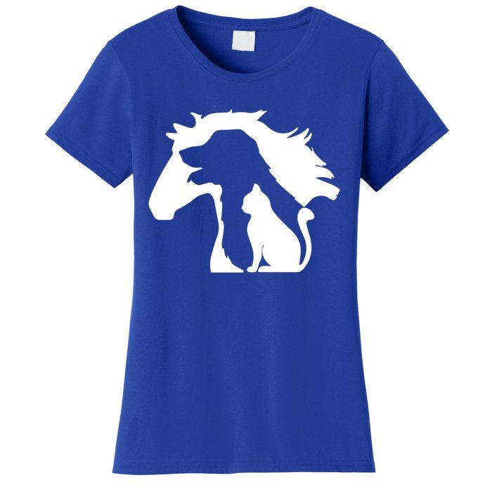 Horse Dog And Cat Minimalist Art Abstract Silhouette Overlay Gift Women's T-Shirt