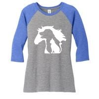 Horse Dog And Cat Minimalist Art Abstract Silhouette Overlay Gift Women's Tri-Blend 3/4-Sleeve Raglan Shirt