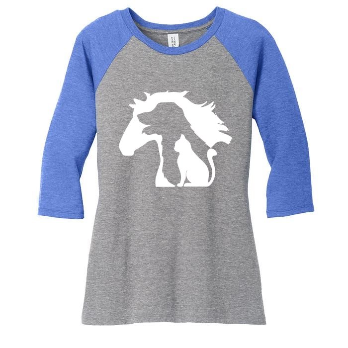 Horse Dog And Cat Minimalist Art Abstract Silhouette Overlay Gift Women's Tri-Blend 3/4-Sleeve Raglan Shirt