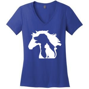 Horse Dog And Cat Minimalist Art Abstract Silhouette Overlay Gift Women's V-Neck T-Shirt