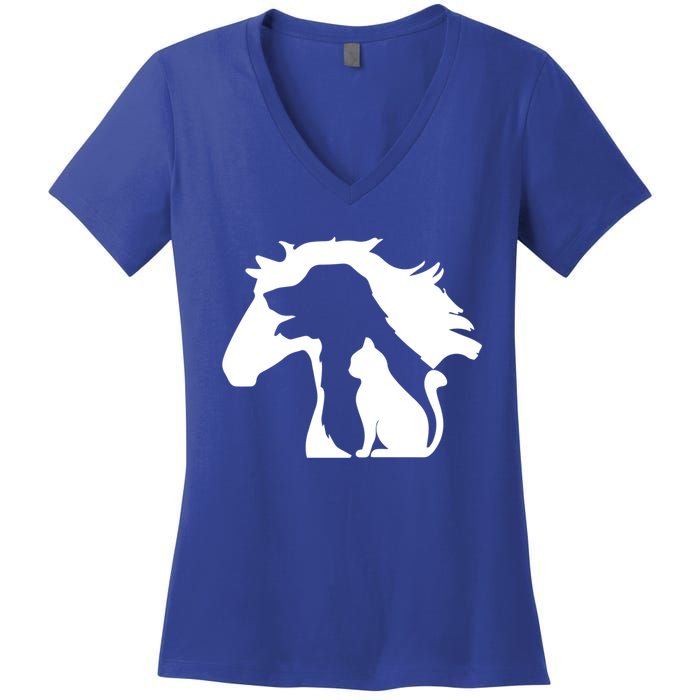 Horse Dog And Cat Minimalist Art Abstract Silhouette Overlay Gift Women's V-Neck T-Shirt