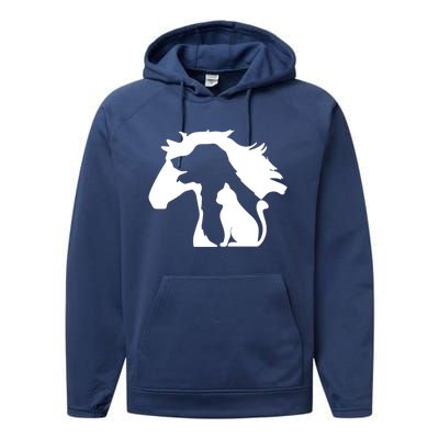 Horse Dog And Cat Minimalist Art Abstract Silhouette Overlay Gift Performance Fleece Hoodie