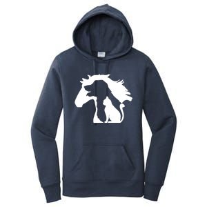 Horse Dog And Cat Minimalist Art Abstract Silhouette Overlay Gift Women's Pullover Hoodie