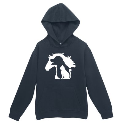 Horse Dog And Cat Minimalist Art Abstract Silhouette Overlay Gift Urban Pullover Hoodie