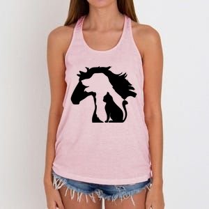 Horse Dog And Cat Minimalist Art Abstract Silhouette Overlay Gift Women's Knotted Racerback Tank