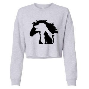 Horse Dog And Cat Minimalist Art Abstract Silhouette Overlay Gift Cropped Pullover Crew