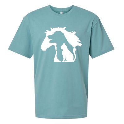 Horse Dog And Cat Minimalist Art Abstract Silhouette Overlay Gift Sueded Cloud Jersey T-Shirt