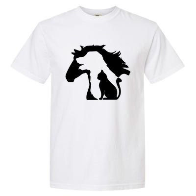 Horse Dog And Cat Minimalist Art Abstract Silhouette Overlay Gift Garment-Dyed Heavyweight T-Shirt