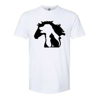 Horse Dog And Cat Minimalist Art Abstract Silhouette Overlay Gift Softstyle CVC T-Shirt