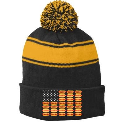 Hot Dog American Flag July 4th Patriotic Stripe Pom Pom Beanie