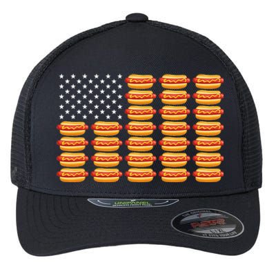 Hot Dog American Flag July 4th Patriotic Flexfit Unipanel Trucker Cap