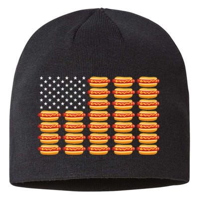 Hot Dog American Flag July 4th Patriotic Sustainable Beanie