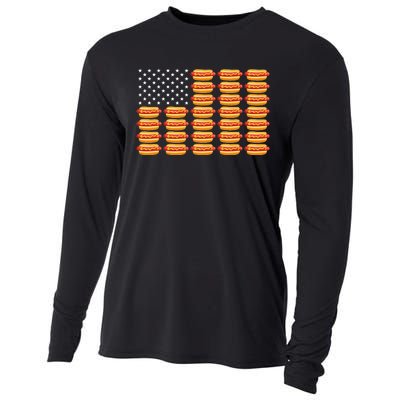 Hot Dog American Flag July 4th Patriotic Cooling Performance Long Sleeve Crew