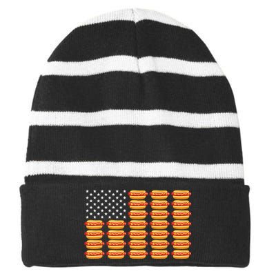 Hot Dog American Flag July 4th Patriotic Striped Beanie with Solid Band