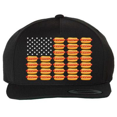 Hot Dog American Flag July 4th Patriotic Wool Snapback Cap