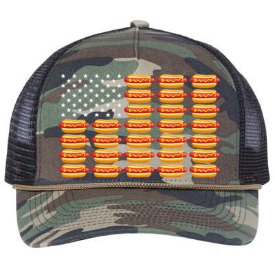 Hot Dog American Flag July 4th Patriotic Retro Rope Trucker Hat Cap