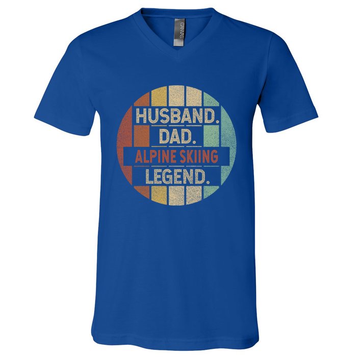 Husband Dad Alpine Skiing Legend Vintage Great Gift V-Neck T-Shirt