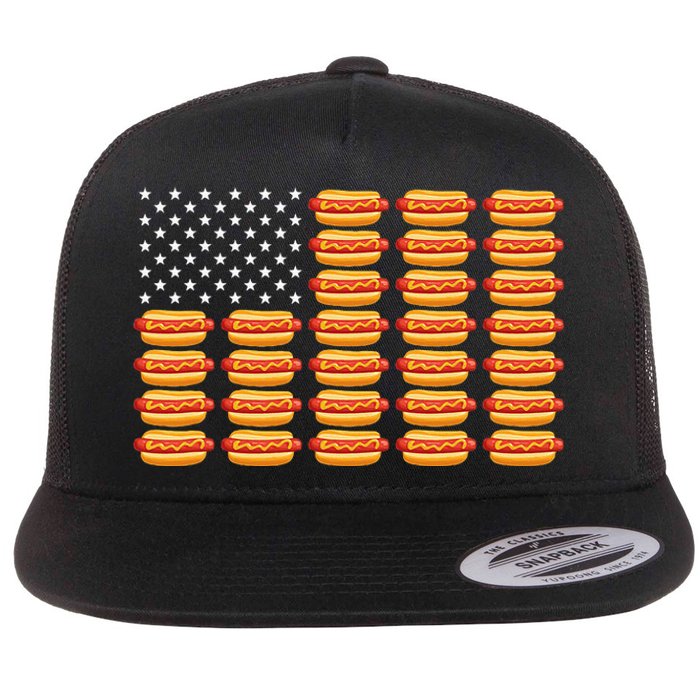 Hot Dog American Flag Patriotic Summer Bbq Funny Flat Bill Trucker Hat