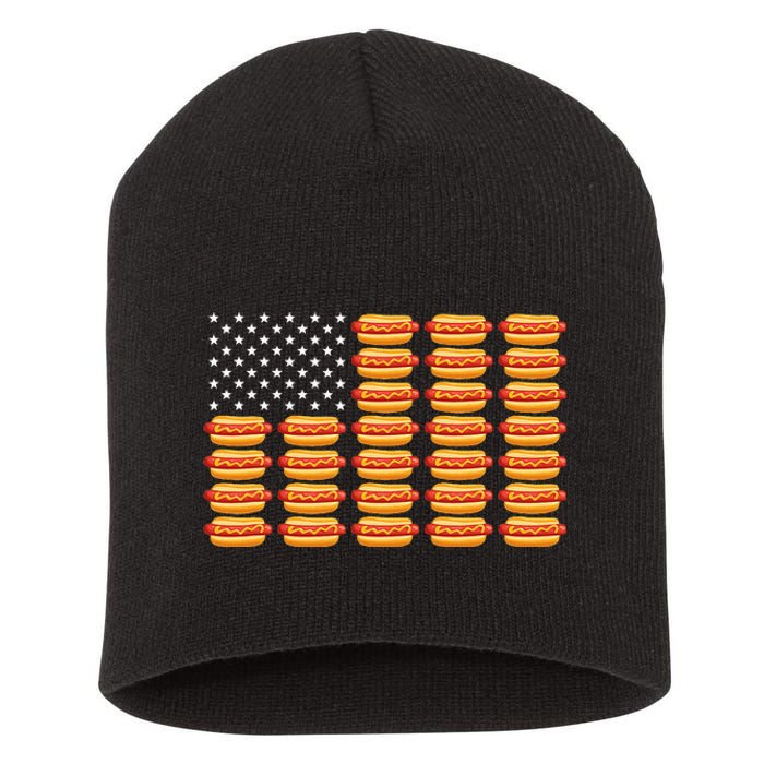 Hot Dog American Flag Patriotic Summer Bbq Funny Short Acrylic Beanie