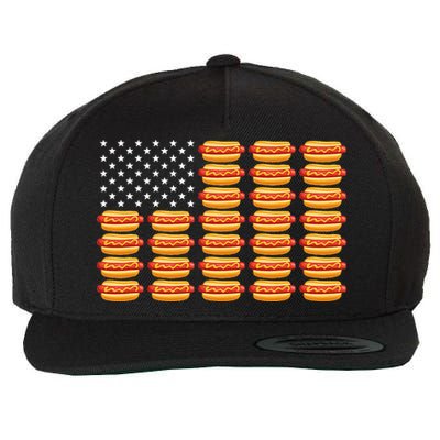 Hot Dog American Flag Patriotic Summer Bbq Funny Wool Snapback Cap